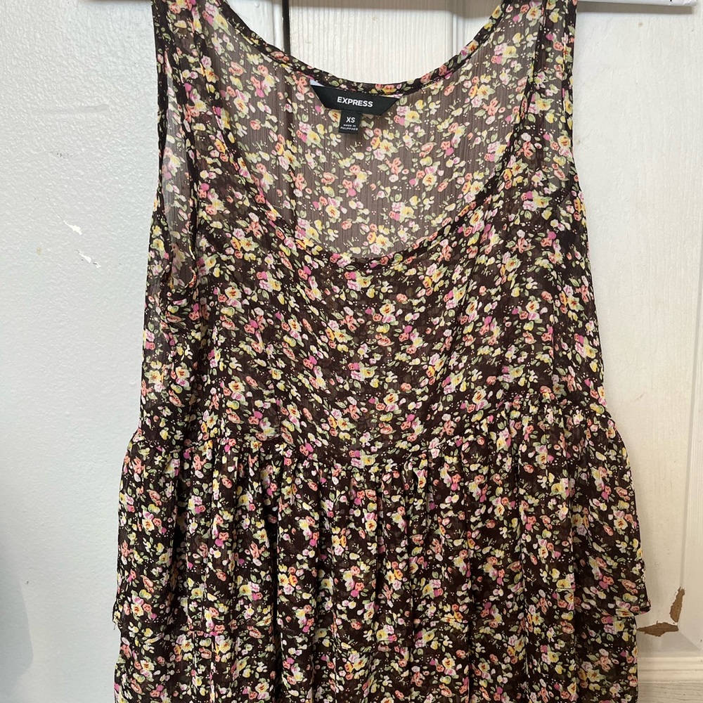 Express Multicolor Floral Sheer Peplum Ruffle Blouse
